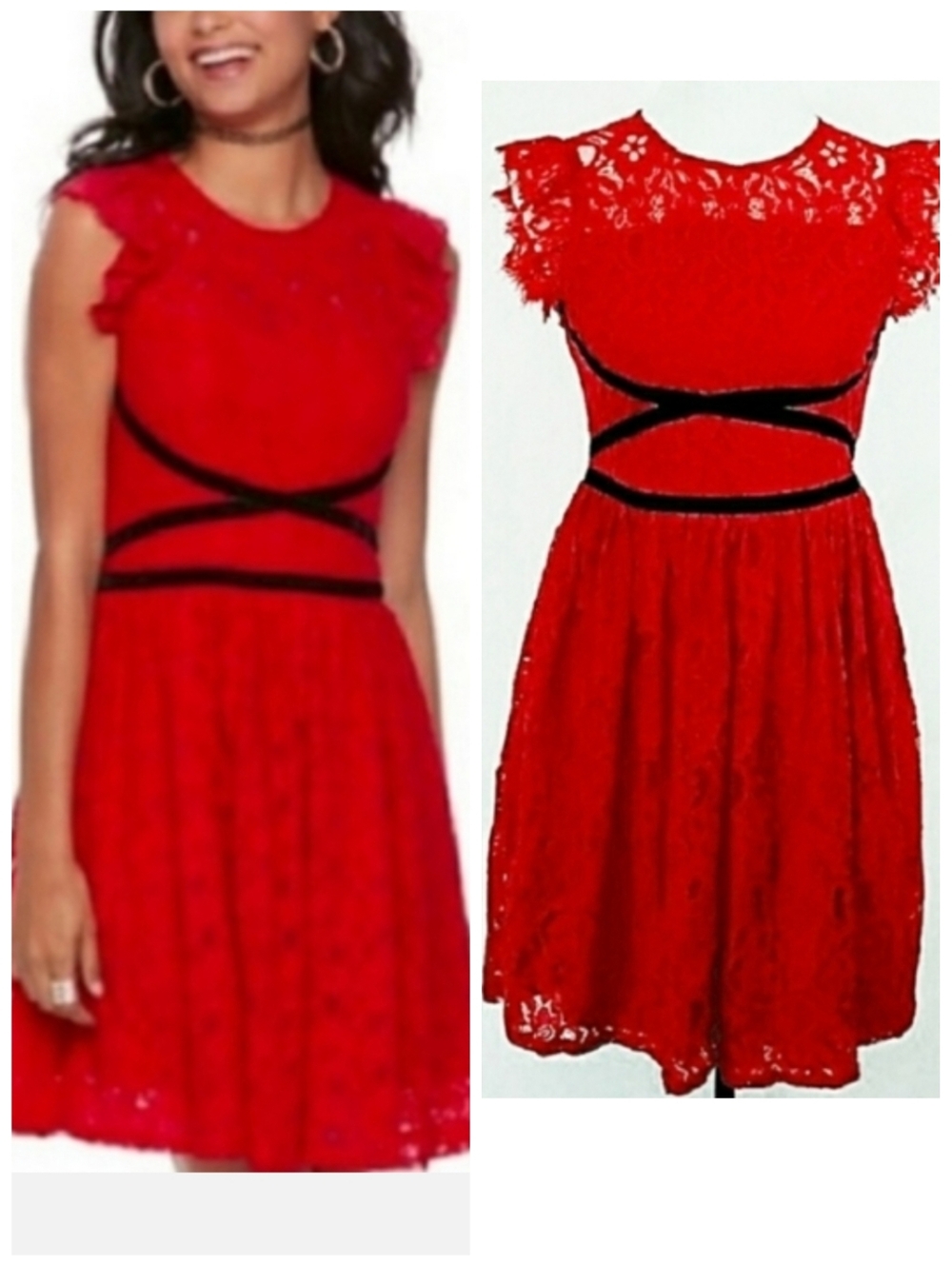 Disney Coco women's red short sleeve lace dress Velvet Accents size small NWT